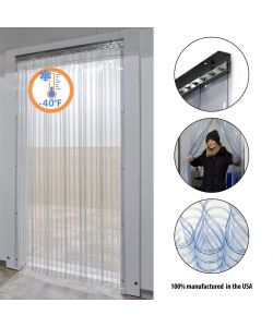 Strip Curtain Door Kit - 144" x 84" (12 ft x 7 ft) - Set of Low Temp Scratch Guard 8" strips with Mounting Hardware
